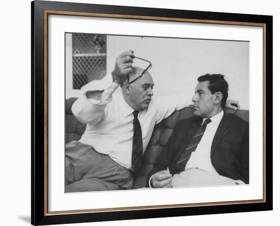 Italian Film Maker, Carlo Ponti, with Czech Director, Milos Forman, While Visiting New York City-null-Framed Premium Photographic Print