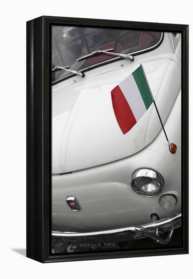 Italian Flag on Fiat 500 Car, Rome, Lazio, Italy, Europe-Stuart Black-Framed Premier Image Canvas