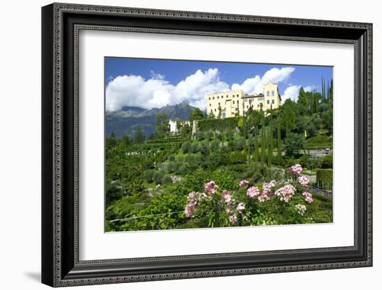 Italian Garden towards water and terraced garden, Trauttmansdorff Castle Gardens, Merano, Italy-null-Framed Art Print