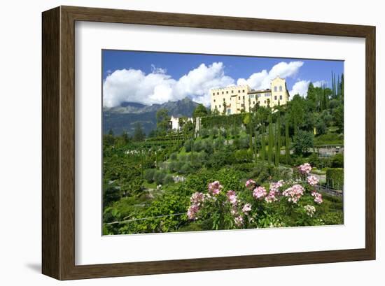 Italian Garden towards water and terraced garden, Trauttmansdorff Castle Gardens, Merano, Italy-null-Framed Art Print