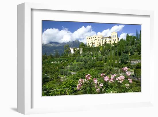 Italian Garden towards water and terraced garden, Trauttmansdorff Castle Gardens, Merano, Italy-null-Framed Art Print