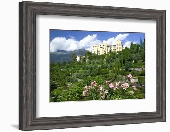 Italian Garden towards water and terraced garden, Trauttmansdorff Castle Gardens, Merano, Italy-null-Framed Art Print