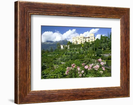 Italian Garden towards water and terraced garden, Trauttmansdorff Castle Gardens, Merano, Italy-null-Framed Art Print