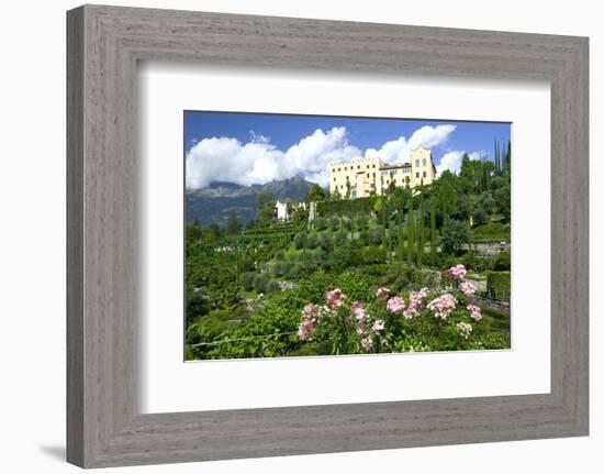 Italian Garden towards water and terraced garden, Trauttmansdorff Castle Gardens, Merano, Italy-null-Framed Art Print