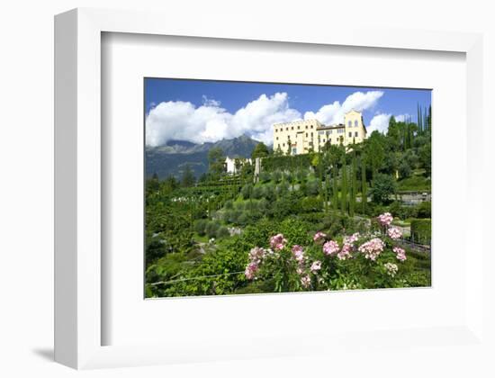 Italian Garden towards water and terraced garden, Trauttmansdorff Castle Gardens, Merano, Italy-null-Framed Art Print