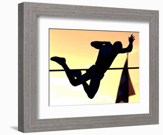 Italian Giuseppe Gibilisco Crosses the Bar During the Men's Pole Vault-null-Framed Premium Photographic Print