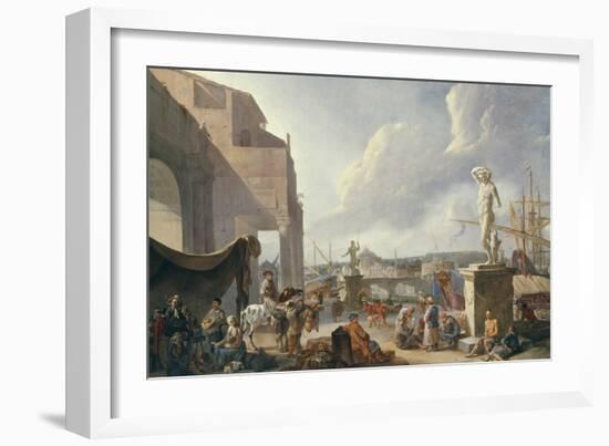 Italian Harbour (Oil on Panel)-Johannes Lingelbach-Framed Giclee Print