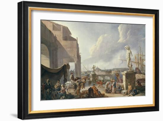 Italian Harbour (Oil on Panel)-Johannes Lingelbach-Framed Giclee Print