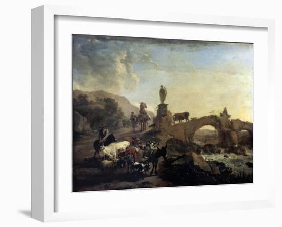 Italian Landscape with a Small Bridge, 1656-Nicolaes Berchem-Framed Giclee Print