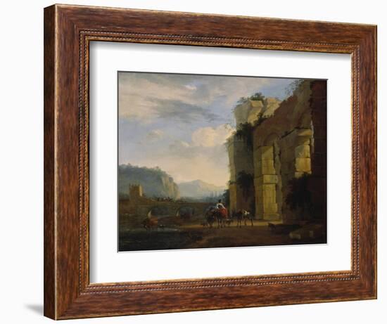 Italian Landscape with Ruins of an Aqueduct, 1675-Nicolaes Berchem-Framed Giclee Print