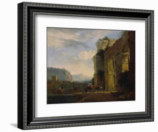 Italian Landscape with Ruins of an Aqueduct, 1675-Nicolaes Berchem-Framed Giclee Print