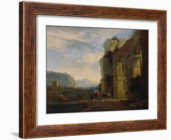 Italian Landscape with Ruins of an Aqueduct, 1675-Nicolaes Berchem-Framed Giclee Print