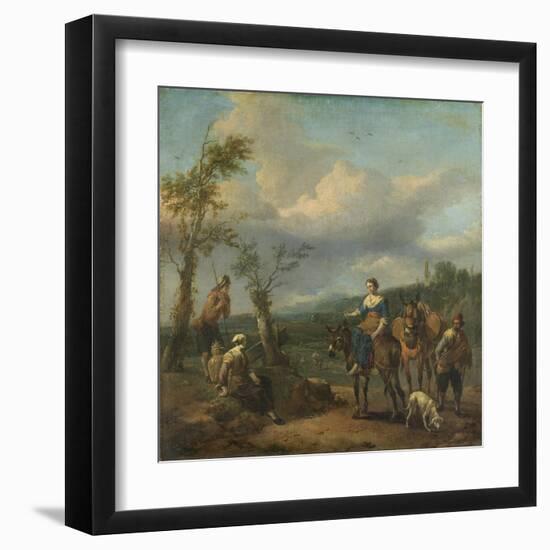 Italian Landscape with Travellers with Wine Casks-Johannes Lingelbach-Framed Art Print