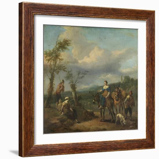 Italian Landscape with Travellers with Wine Casks-Johannes Lingelbach-Framed Art Print