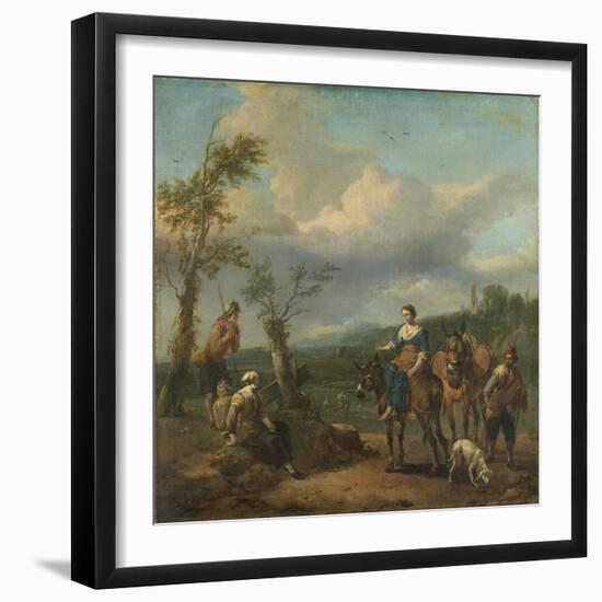 Italian Landscape with Travellers with Wine Casks-Johannes Lingelbach-Framed Art Print