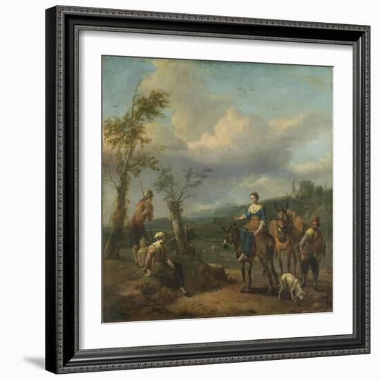 Italian Landscape with Travellers with Wine Casks-Johannes Lingelbach-Framed Art Print