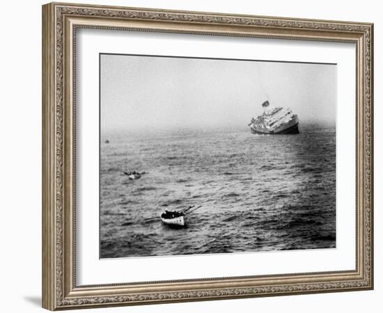 Italian Liner Andrea Doria Sinking in Atlantic After Collision with Swedish Ship Stockholm-Loomis Dean-Framed Photographic Print