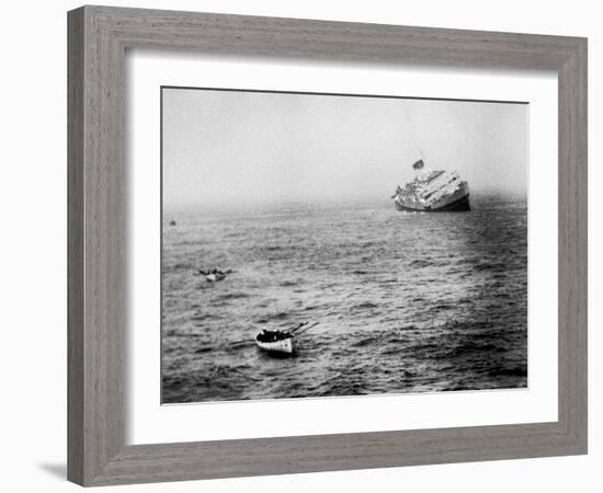 Italian Liner Andrea Doria Sinking in Atlantic After Collision with Swedish Ship Stockholm-Loomis Dean-Framed Photographic Print