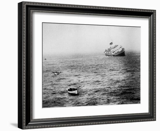 Italian Liner Andrea Doria Sinking in Atlantic After Collision with Swedish Ship Stockholm-Loomis Dean-Framed Photographic Print