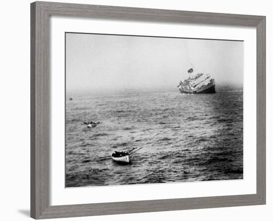 Italian Liner Andrea Doria Sinking in Atlantic After Collision with Swedish Ship Stockholm-Loomis Dean-Framed Photographic Print