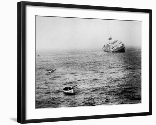 Italian Liner Andrea Doria Sinking in Atlantic After Collision with Swedish Ship Stockholm-Loomis Dean-Framed Photographic Print