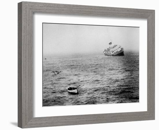 Italian Liner Andrea Doria Sinking in Atlantic after Collision with Swedish Ship Stockholm-Loomis Dean-Framed Photographic Print