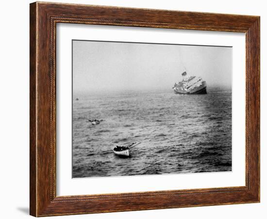 Italian Liner Andrea Doria Sinking in Atlantic after Collision with Swedish Ship Stockholm-Loomis Dean-Framed Photographic Print