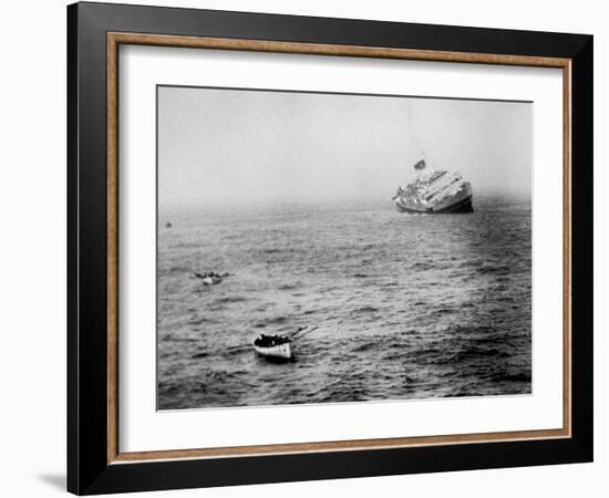 Italian Liner Andrea Doria Sinking in Atlantic after Collision with Swedish Ship Stockholm-Loomis Dean-Framed Photographic Print