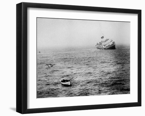 Italian Liner Andrea Doria Sinking in Atlantic after Collision with Swedish Ship Stockholm-Loomis Dean-Framed Photographic Print