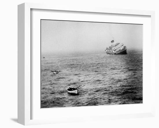 Italian Liner Andrea Doria Sinking in Atlantic after Collision with Swedish Ship Stockholm-Loomis Dean-Framed Photographic Print