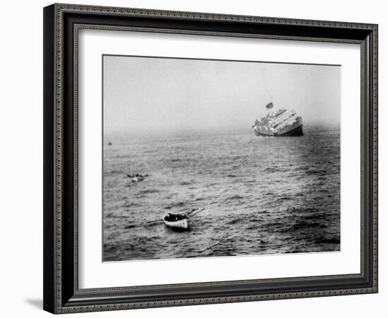 Italian Liner Andrea Doria Sinking in Atlantic after Collision with Swedish Ship Stockholm-Loomis Dean-Framed Photographic Print