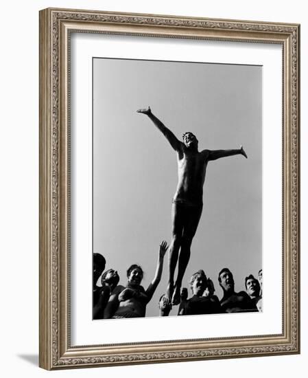 Italian Man Showing Off at a Swimming Pool-Paul Schutzer-Framed Photographic Print