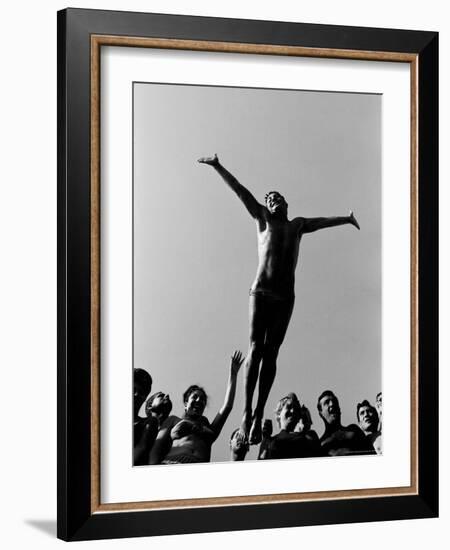 Italian Man Showing Off at a Swimming Pool-Paul Schutzer-Framed Photographic Print