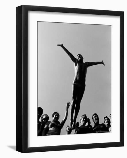 Italian Man Showing Off at a Swimming Pool-Paul Schutzer-Framed Photographic Print