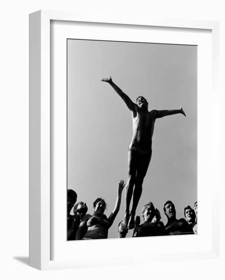 Italian Man Showing Off at a Swimming Pool-Paul Schutzer-Framed Photographic Print