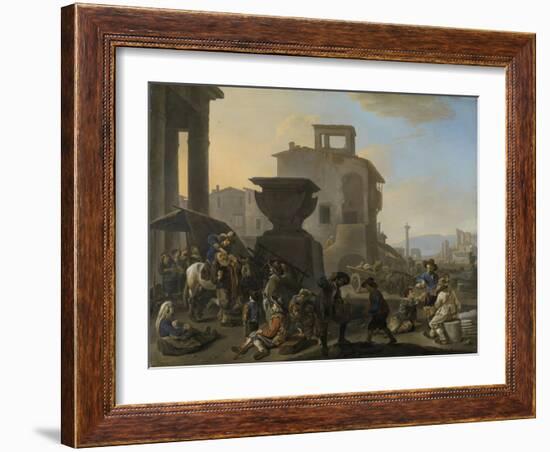 Italian Marketplace with a Quack Dentist-Johannes Lingelbach-Framed Art Print