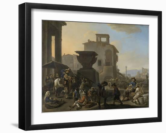 Italian Marketplace with a Quack Dentist-Johannes Lingelbach-Framed Art Print