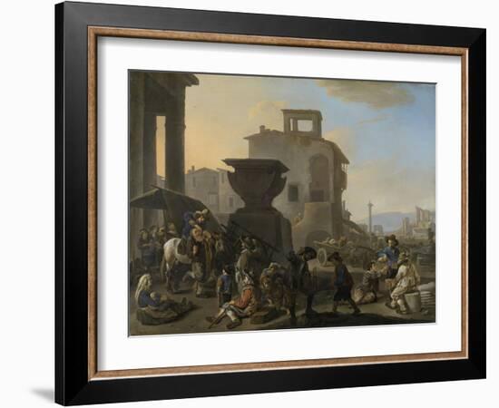 Italian Marketplace with a Quack Dentist-Johannes Lingelbach-Framed Art Print