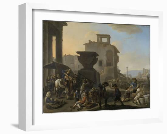 Italian Marketplace with a Quack Dentist-Johannes Lingelbach-Framed Art Print