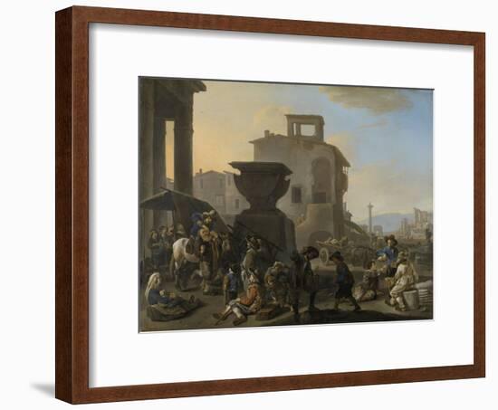 Italian Marketplace with a Quack Dentist-Johannes Lingelbach-Framed Art Print