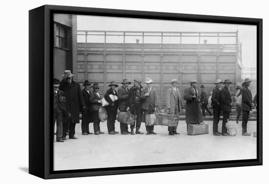 Italian Men Await Admission Processing at Ellis Island, Ca. 1910-null-Framed Stretched Canvas