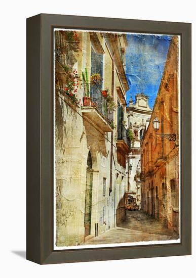 Italian Old Town Streets- Lecce.Picture In Painting Style-Maugli-l-Framed Stretched Canvas