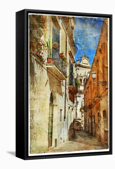 Italian Old Town Streets- Lecce.Picture In Painting Style-Maugli-l-Framed Stretched Canvas