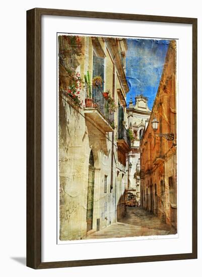 Italian Old Town Streets- Lecce.Picture In Painting Style-Maugli-l-Framed Premium Giclee Print