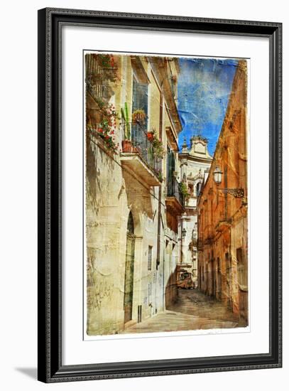 Italian Old Town Streets- Lecce.Picture In Painting Style-Maugli-l-Framed Art Print