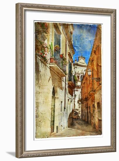 Italian Old Town Streets- Lecce.Picture In Painting Style-Maugli-l-Framed Art Print