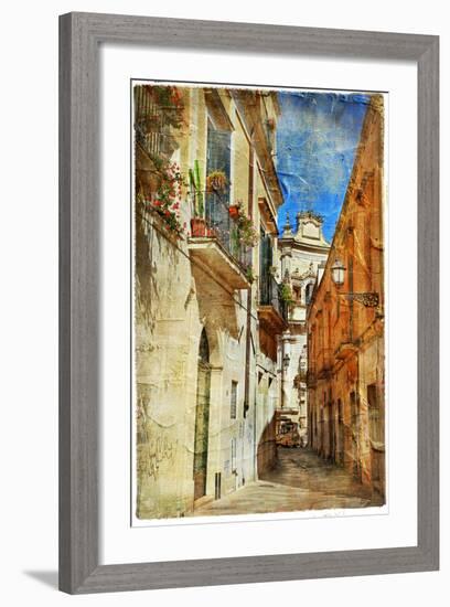 Italian Old Town Streets- Lecce.Picture In Painting Style-Maugli-l-Framed Art Print