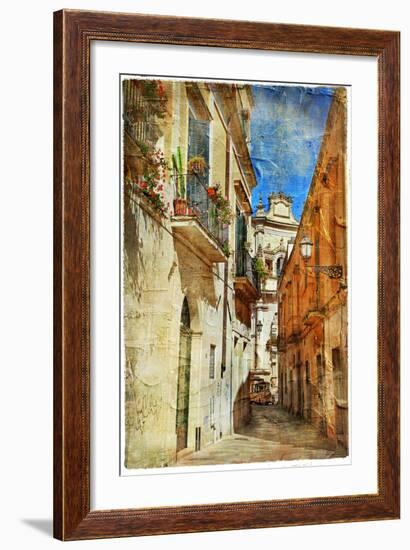 Italian Old Town Streets- Lecce.Picture In Painting Style-Maugli-l-Framed Art Print