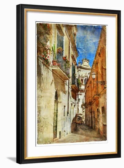 Italian Old Town Streets- Lecce.Picture In Painting Style-Maugli-l-Framed Art Print