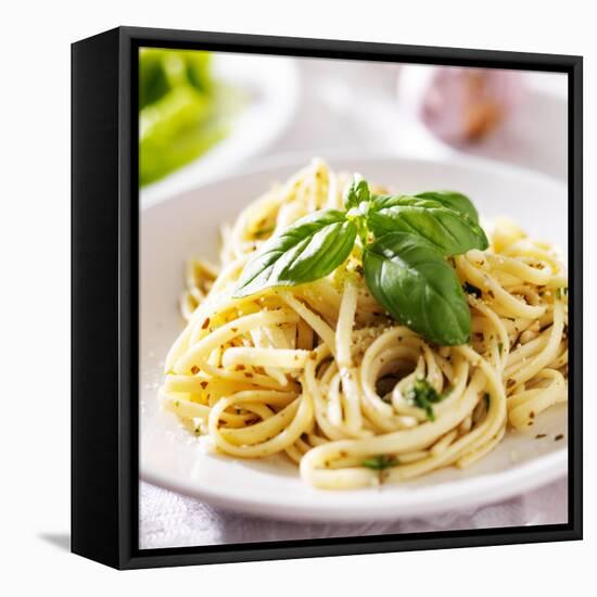 Italian Pasta with Pesto Sauce close up Photo-evren_photos-Framed Premier Image Canvas